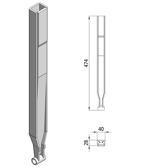 Kinnetop tube f. 500 and 600 mm stanchions, raw stl.