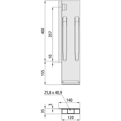 K20 rear corner pillar, L, anodized aluminium, 400mm, w/o lock