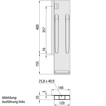 K20 rear corner pillar, R, anodized aluminium, 400mm, w/o lock