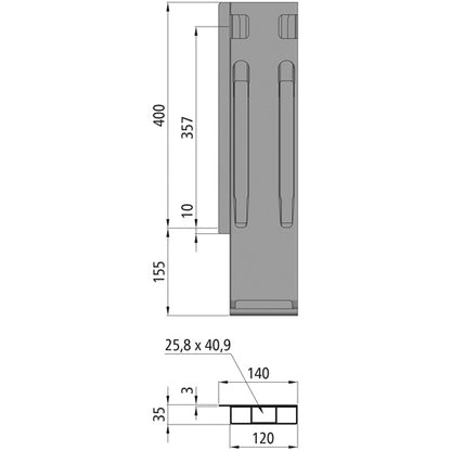 K20 rear corner stanchion, L, anodised aluminium, 400mm,w.lock,