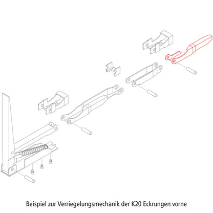 K20 Dropside bolt, R, f. upper lock. system