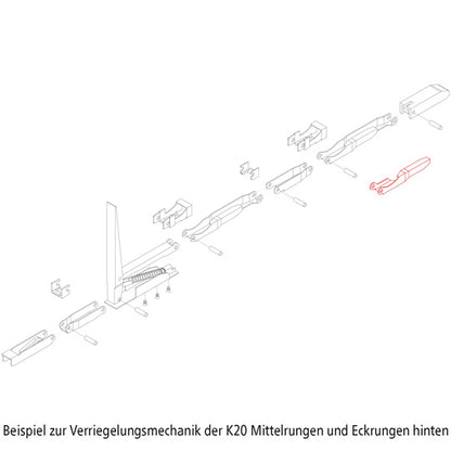 K20 Dropside bolt, R, f. upper lock. system