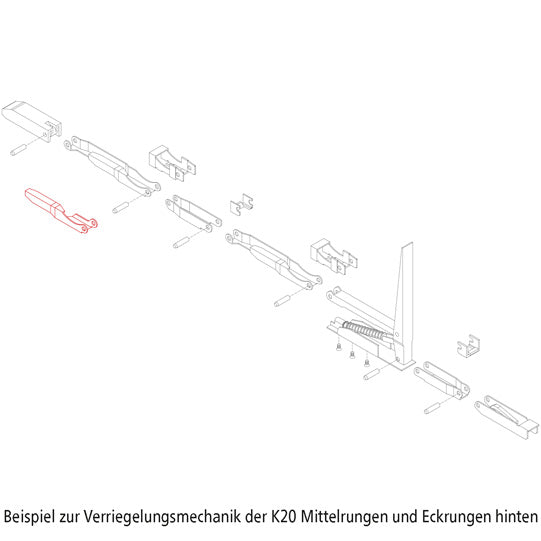 K20 Dropside bolt, L, f. upper lock. system