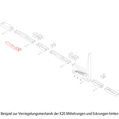 K20 Dropside bolt, L, f. upper lock. system