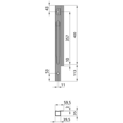 K20 Fr. corner stanchion, L, KTL stl., 400 mm, screw ver.
