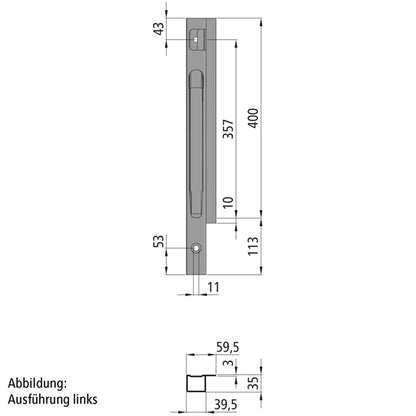 K20 Fr. corner stanchion, R, KTL stl., 400 mm, screw ver.