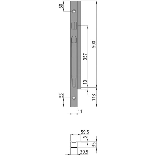 K20 Fr. corner stanchion, L, KTL stl., 500 mm, screw ver.
