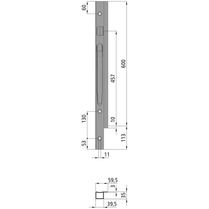 K20 Fr. corner stanchion, L, KTL stl., 600 mm, screw ver.