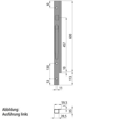 K20 Fr. corner stanchion, R, KTL stl., 600 mm, screw ver.