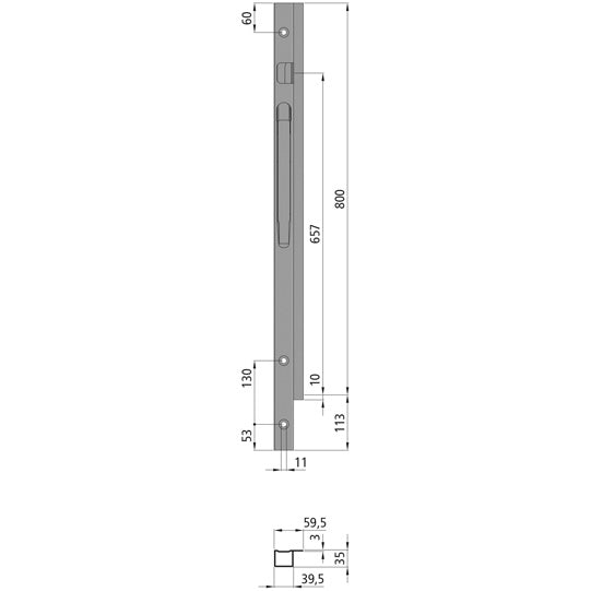 K20 Fr. corner stanchion, L, KTL stl., 800 mm, TIR, screw ver.