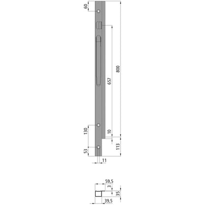 K20 Fr. corner stanchion, L, KTL stl., 800 mm, TIR, screw ver.