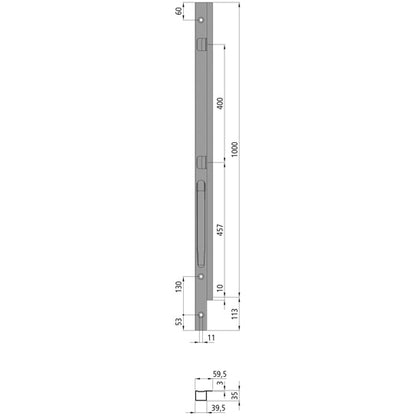 K20 Fr. corner stanchion, L, KTL stl., 1000 mm, screw ver.