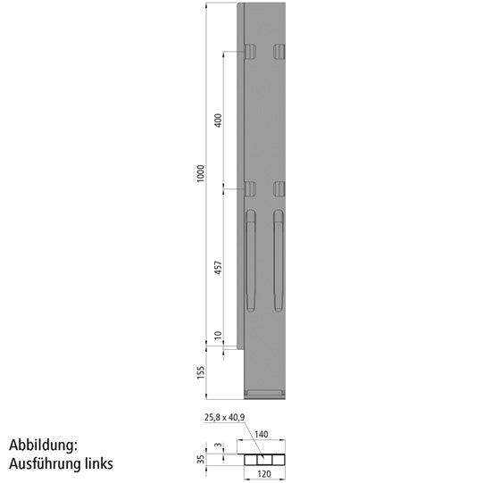 K20 rear corner pillar, R, anodized aluminium, 1000mm, w/ lock