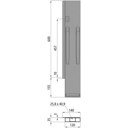 K20 rear corner pillar, L, anodized aluminium, 600mm, w/o lock