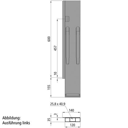 K20 rear corner pillar, R, anodized aluminium, 600mm, w/o lock