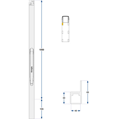 K30 front pillar, aluminum, left, 1000 mm BWH