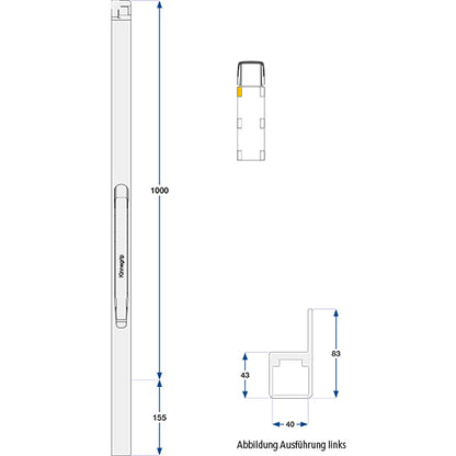 K30 aluminum front pillar, right, 1000 mm BWH