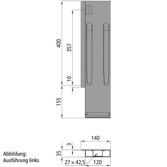 K20 Rear corner stanchion, microZINQ 5, R, 400mm, w/out lock, E