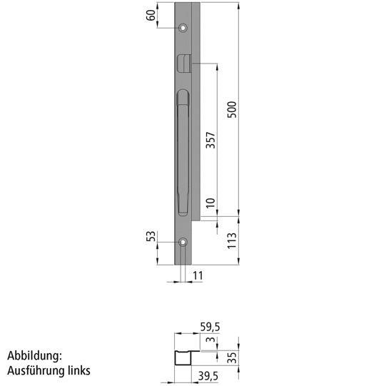 K20 Corner stanchion front, R, microZINQ 5, 500 mm, screw ver.