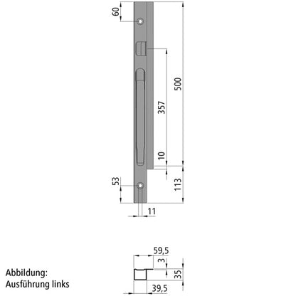 K20 Corner stanchion front, R, microZINQ 5, 500 mm, screw ver.