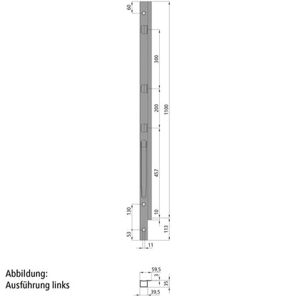 K20 Fr. corner stanchion, R, microZINQ 5, 1100mm, screw ver.