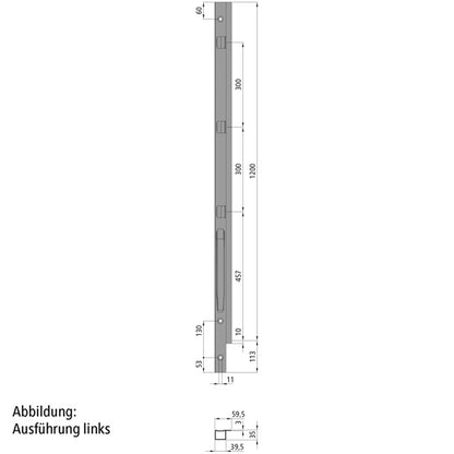 K20 Front corner pillar, R, microZINQ® 5, 1200 mm, screw ver.