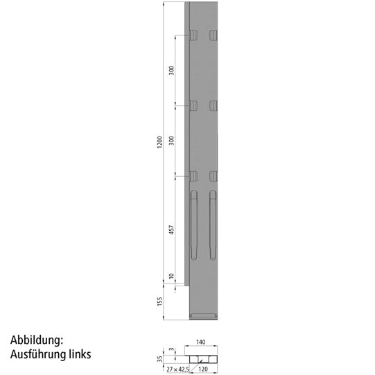 K20 Rear corner pillar, right,microZINQ® 5,1200mm,w.lock,DV