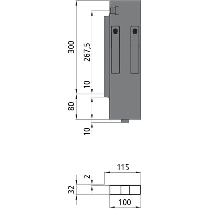 K15 Eckrunge hinten, links, Aluminium, 300 mm