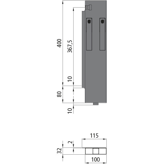 K15 Eckrunge hinten, links, Aluminim, 400 mm