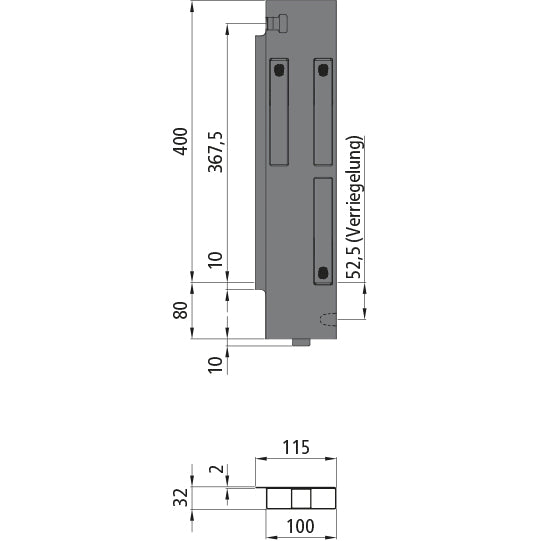 K15 Eckrunge hinten, links, Aluminium, Doppelpendel, 400 mm