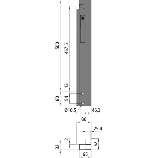 K15 Eckrunge vorne, rechts, Aluminium, 500 mm