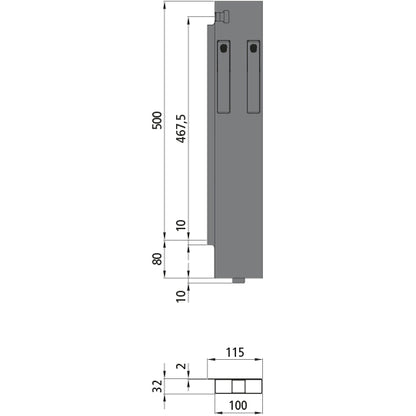K15 Eckrunge hinten, links, Aluminium, 500 mm