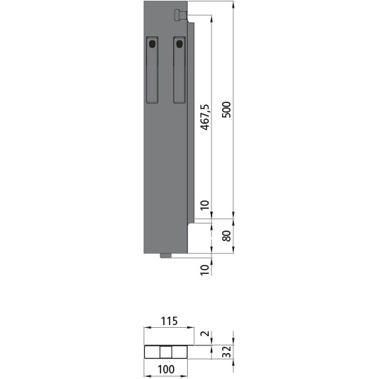 K15 Eckrunge hinten, rechte, Aluminium, 500 mm