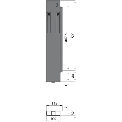 K15 Eckrunge hinten, rechte, Aluminium, 500 mm