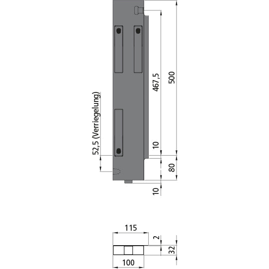 K15 Eckrunge hinten, rechts, Aluminium, Doppelpendel, 500 mm