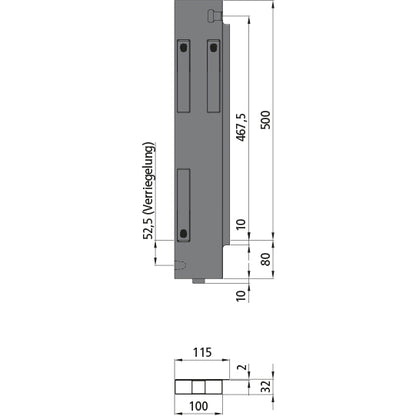 K15 Eckrunge hinten, rechts, Aluminium, Doppelpendel, 500 mm