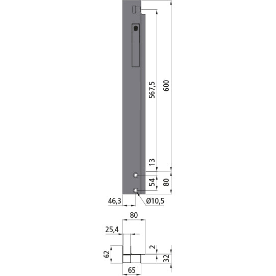 K15 Eckrunge vorne, links, Aluminium, 600 mm