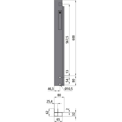K15 Eckrunge vorne, links, Aluminium, 600 mm