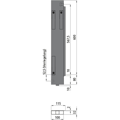 K15 Eckrunge hinten, rechts, Aluminium, Doppelpendel, 600 mm