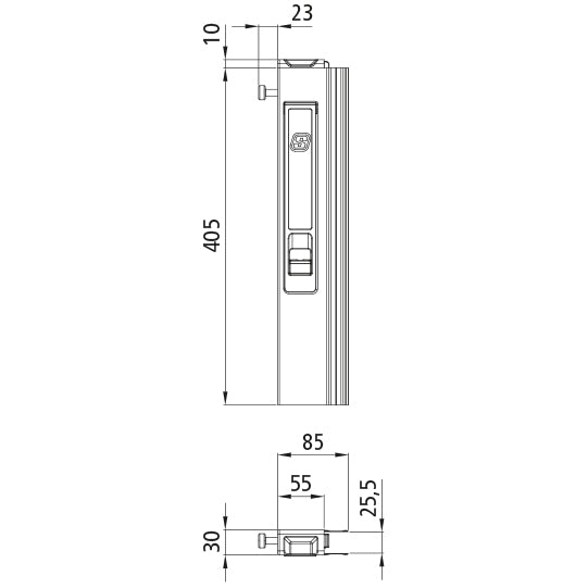 T50 long travel lock, aluminum, 405 mm, L