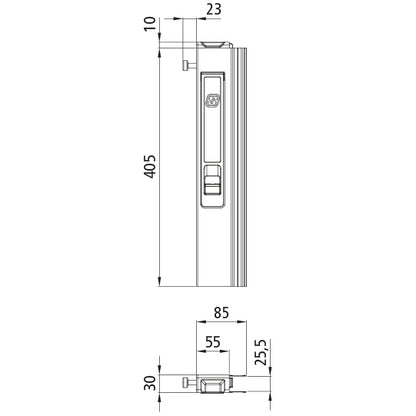 T50 long travel lock, aluminum, 405 mm, L