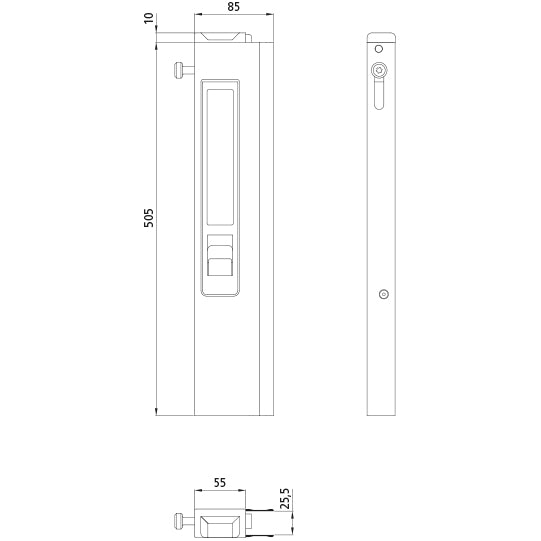 T50 long travel lock, aluminum, 505 mm, L