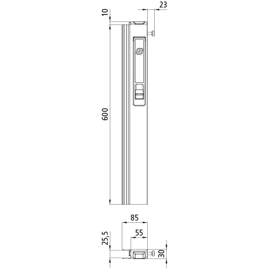 T50 long travel lock, 600 mm, right