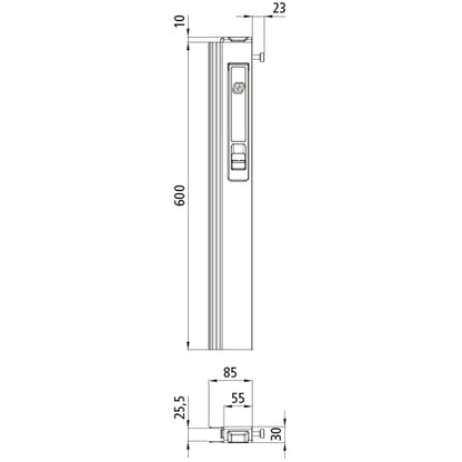 T50 long travel lock, 600 mm, right
