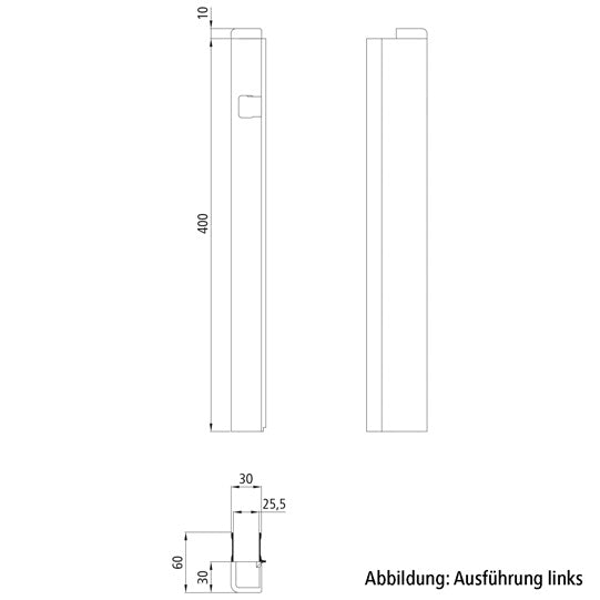 T50 lock. profile/ctrholder, aluminum, 405 mm, R