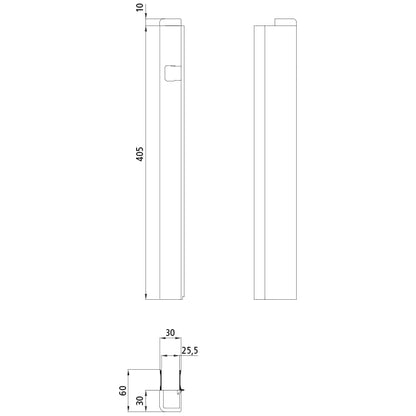 T50 lock. profile/ctrholder, aluminum, 405 mm, L