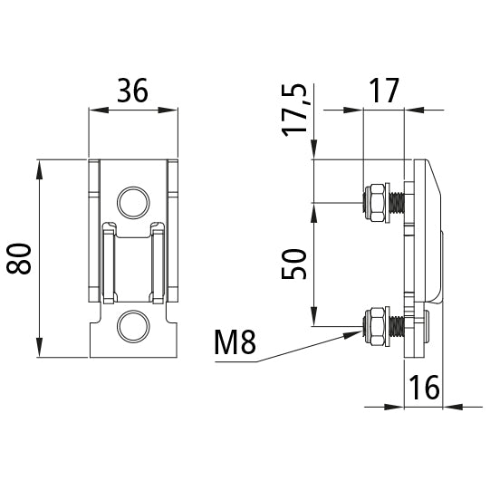 T50 pillarpocket f. T50 centre pillar, short screw 17 mm