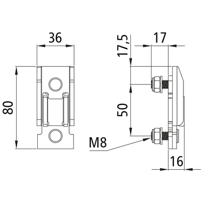 T50 pillarpocket f. T50 centre pillar, short screw 17 mm