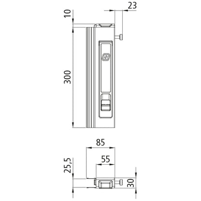 T50 long travel lock, aluminum, 300 mm, R