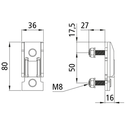 T50 pillarpocket f. T50 centre pillar, long screw 27 mm